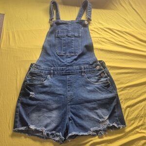 YMI Navy and Light Gray Denim Short Overalls